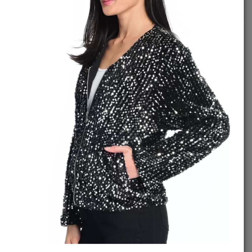 Women’s Mod X V-Neck Black‎ Sequined Jacket
